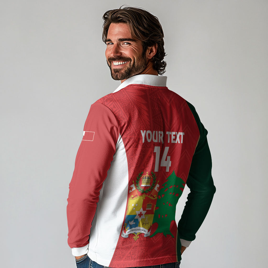 Custom Rugby Tonga and Lebanon Long Sleeve Polo Shirt Mate Maa Tonga Cedars Together LT14 - Polynesian Pride