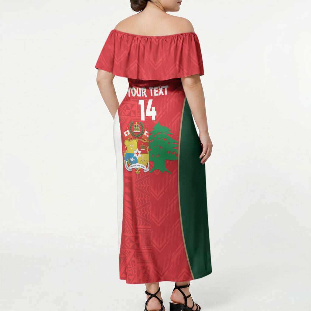 Custom Rugby Tonga and Lebanon Off Shoulder Maxi Dress Mate Maa Tonga Cedars Together LT14 - Polynesian Pride