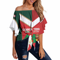 Custom Rugby Tonga and Lebanon Off Shoulder Wrap Waist Top Mate Maa Tonga Cedars Together LT14 Multicolor - Polynesian Pride