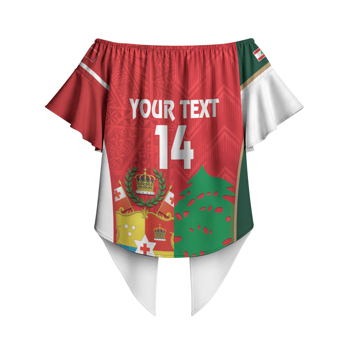 Custom Rugby Tonga and Lebanon Off Shoulder Wrap Waist Top Mate Maa Tonga Cedars Together LT14 - Polynesian Pride