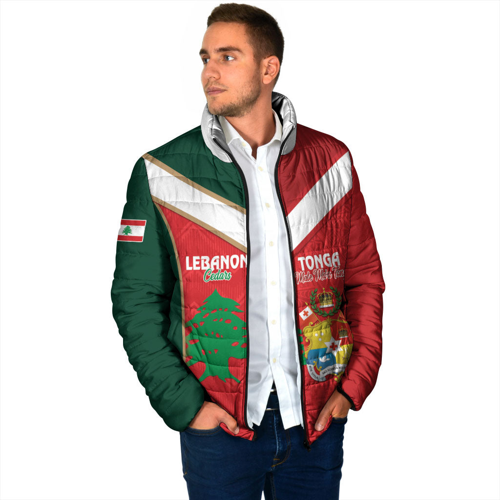 Custom Rugby Tonga and Lebanon Padded Jacket Mate Maa Tonga Cedars Together LT14 - Polynesian Pride