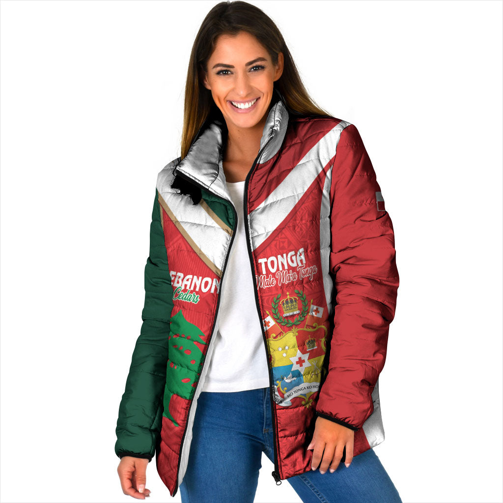 Custom Rugby Tonga and Lebanon Padded Jacket Mate Maa Tonga Cedars Together LT14 Women Multicolor - Polynesian Pride