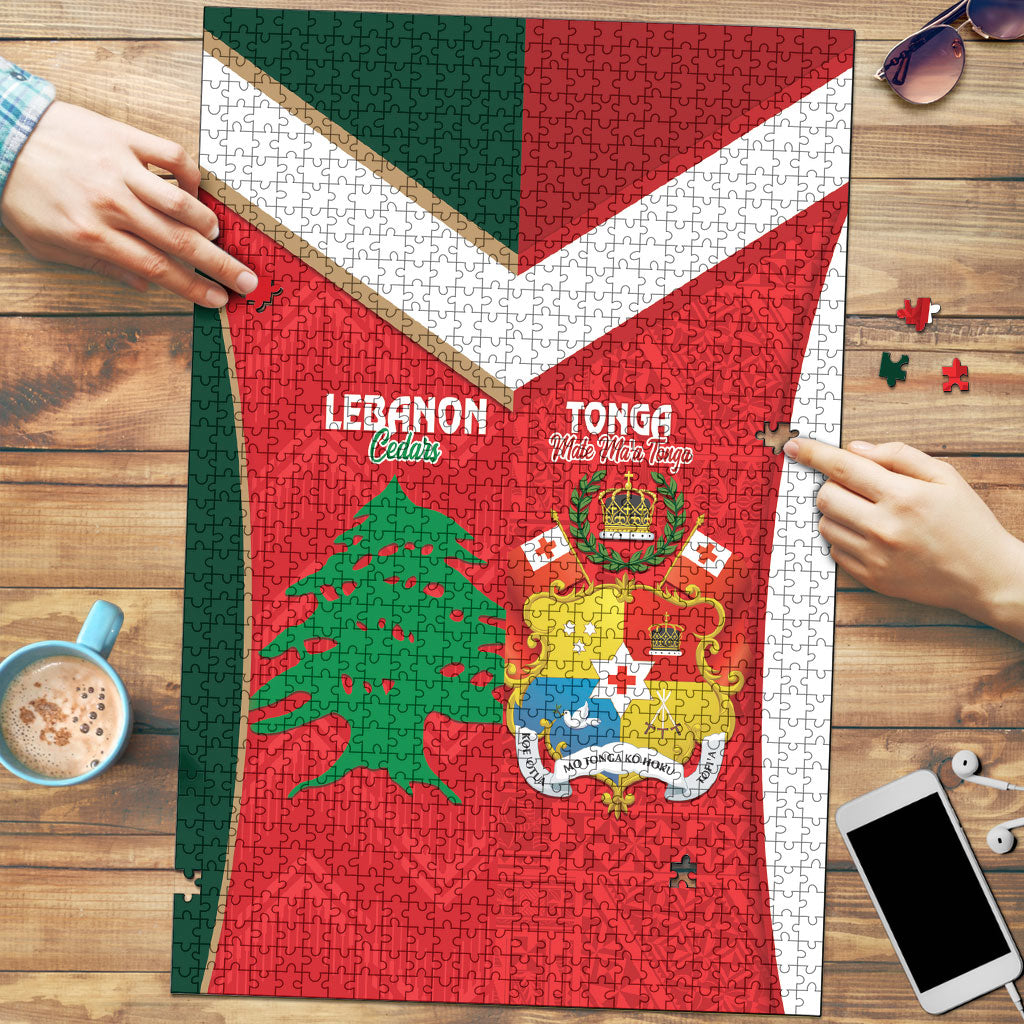 Rugby Tonga and Lebanon Puzzle Mate Maa Tonga Cedars Together LT14 Multicolor - Polynesian Pride