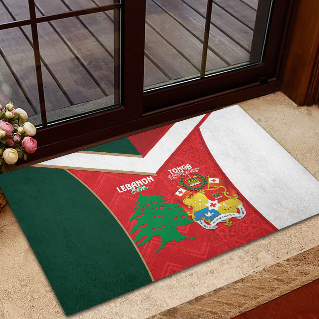 Rugby Tonga and Lebanon Rubber Doormat Mate Maa Tonga Cedars Together LT14 - Polynesian Pride