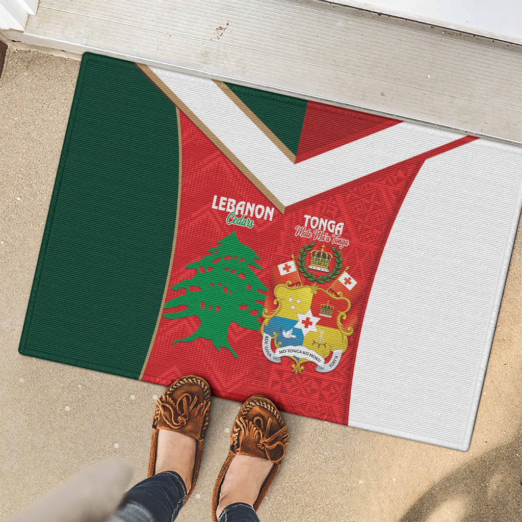 Rugby Tonga and Lebanon Rubber Doormat Mate Maa Tonga Cedars Together LT14 - Polynesian Pride
