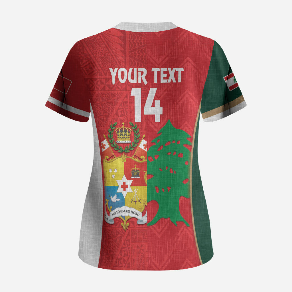 Custom Rugby Tonga and Lebanon Scrub Top Mate Maa Tonga Cedars Together LT14 - Polynesian Pride