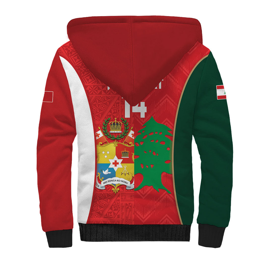 Custom Rugby Tonga and Lebanon Sherpa Hoodie Mate Maa Tonga Cedars Together LT14 - Polynesian Pride