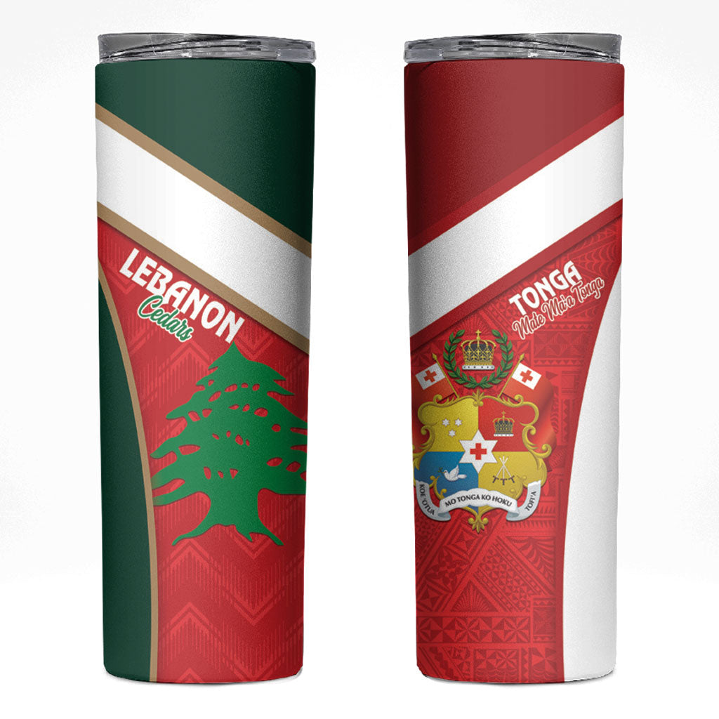 Rugby Tonga and Lebanon Skinny Tumbler Mate Maa Tonga Cedars Together LT14 Multicolor - Polynesian Pride