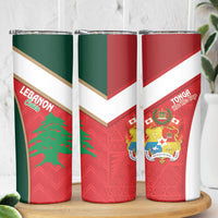 Rugby Tonga and Lebanon Skinny Tumbler Mate Maa Tonga Cedars Together LT14 - Polynesian Pride