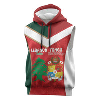 Custom Rugby Tonga and Lebanon Sleeveless Hoodie Mate Maa Tonga Cedars Together LT14 Multicolor - Polynesian Pride