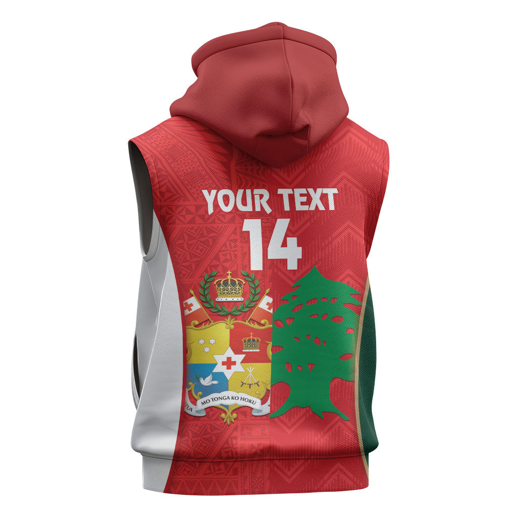 Custom Rugby Tonga and Lebanon Sleeveless Hoodie Mate Maa Tonga Cedars Together LT14 - Polynesian Pride