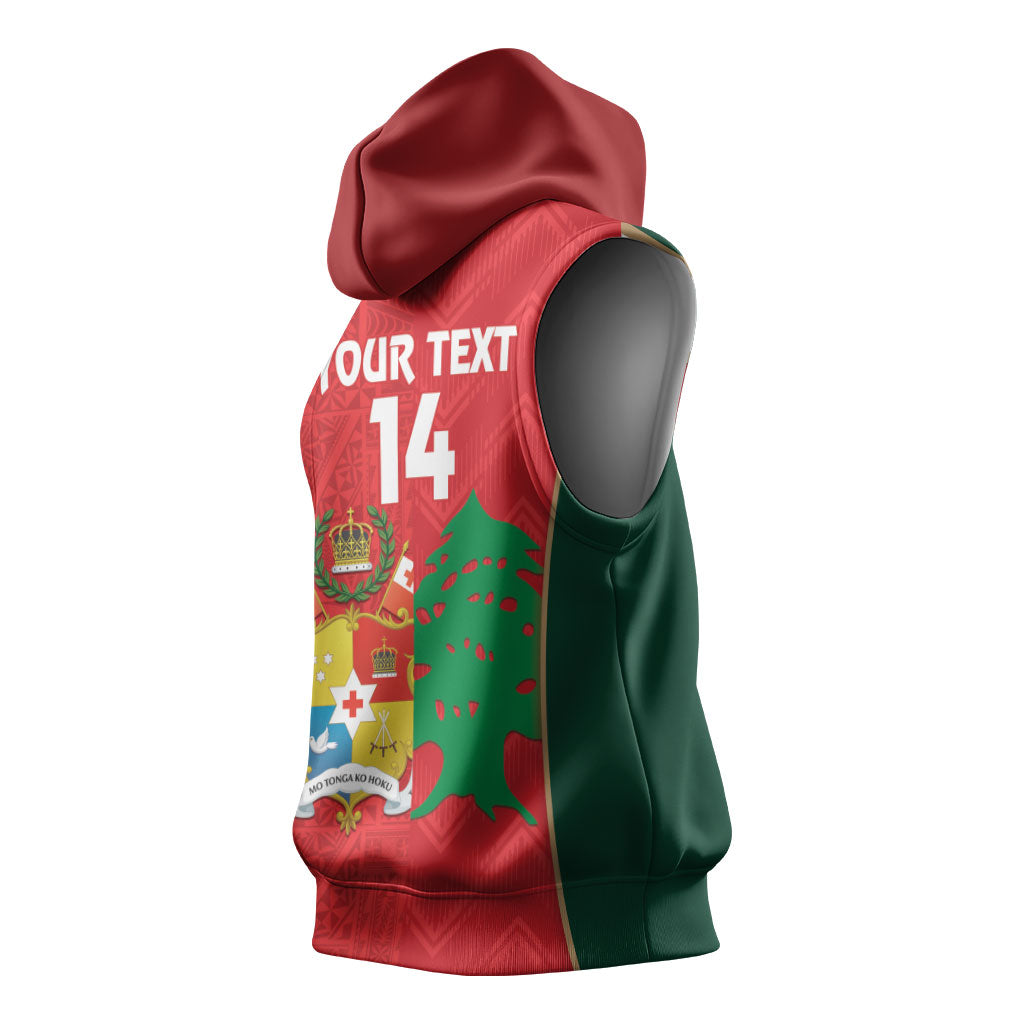 Custom Rugby Tonga and Lebanon Sleeveless Hoodie Mate Maa Tonga Cedars Together LT14 - Polynesian Pride