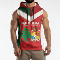 Custom Rugby Tonga and Lebanon Sleeveless Hoodie Mate Maa Tonga Cedars Together LT14 - Polynesian Pride