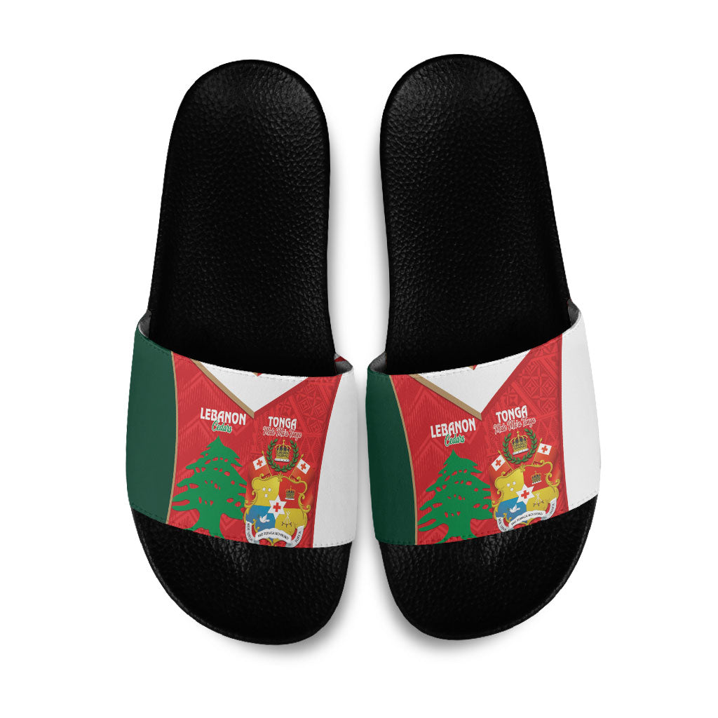 Rugby Tonga and Lebanon Slide Sandals Mate Maa Tonga Cedars Together LT14 Multicolor - Polynesian Pride