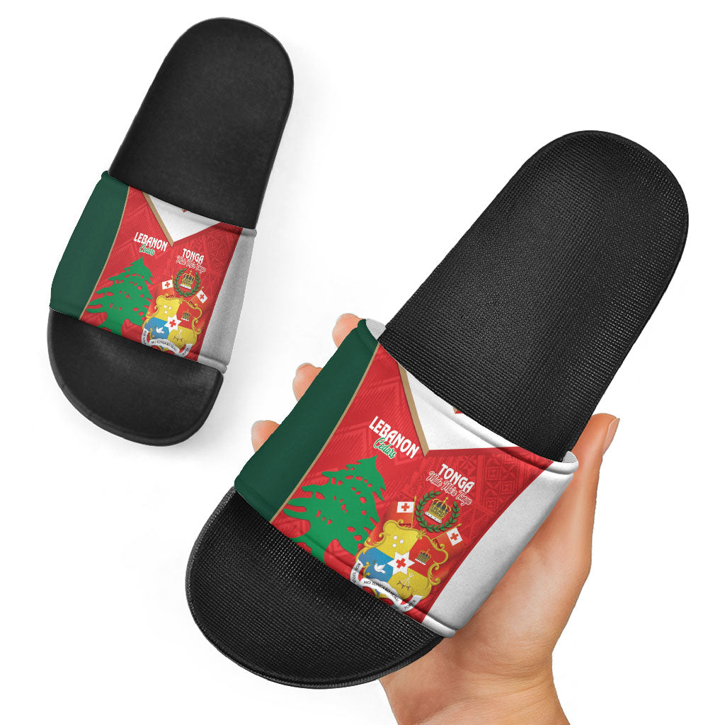 Rugby Tonga and Lebanon Slide Sandals Mate Maa Tonga Cedars Together LT14 - Polynesian Pride