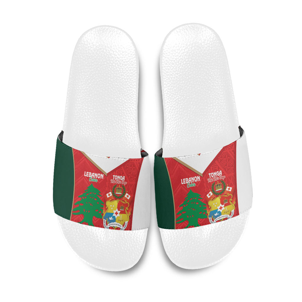 Rugby Tonga and Lebanon Slide Sandals Mate Maa Tonga Cedars Together LT14 Multicolor - Polynesian Pride