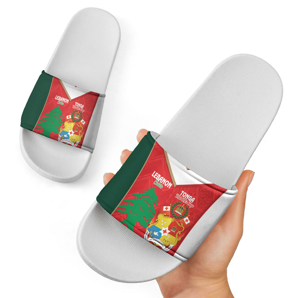 Rugby Tonga and Lebanon Slide Sandals Mate Maa Tonga Cedars Together LT14 - Polynesian Pride