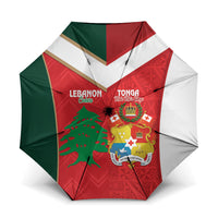 Rugby Tonga and Lebanon Umbrella Mate Maa Tonga Cedars Together LT14 One Size Folded 11.42 inch Opened Diameter 37.4 inch Multicolor - Polynesian Pride