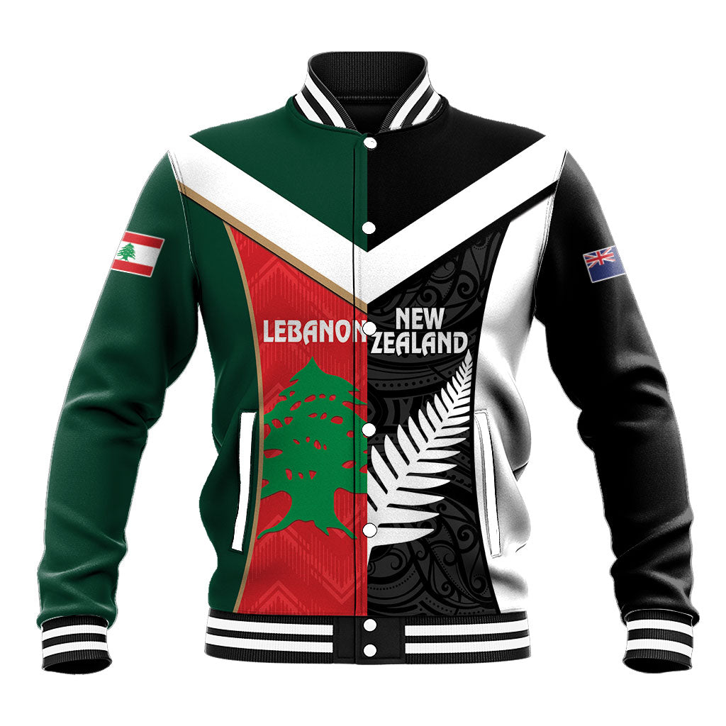 Custom Rugby New Zealand and Lebanon Baseball Jacket All Black Cedars Together LT14 Unisex Multicolor - Polynesian Pride