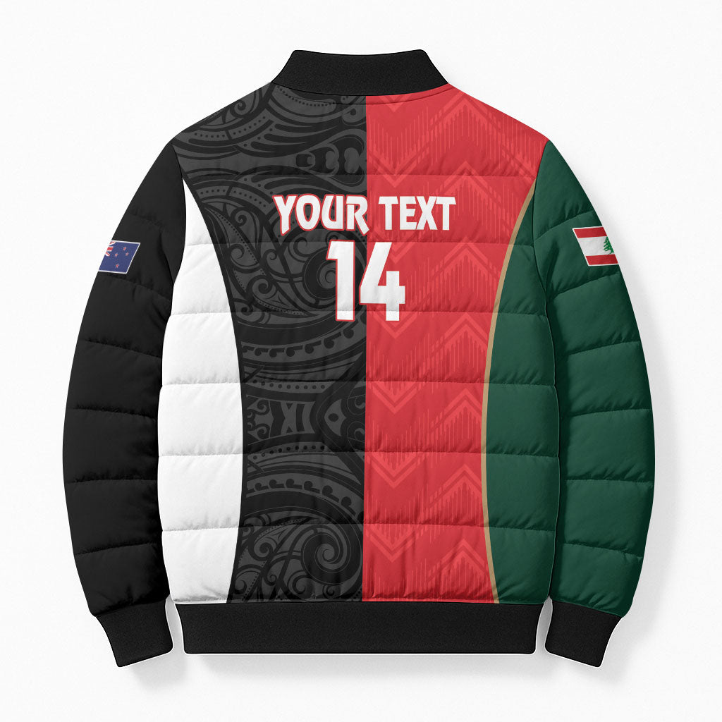 Custom Rugby New Zealand and Lebanon Bomber Puffer Jacket All Black Cedars Together LT14 - Polynesian Pride