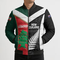 Custom Rugby New Zealand and Lebanon Bomber Puffer Jacket All Black Cedars Together LT14 - Polynesian Pride