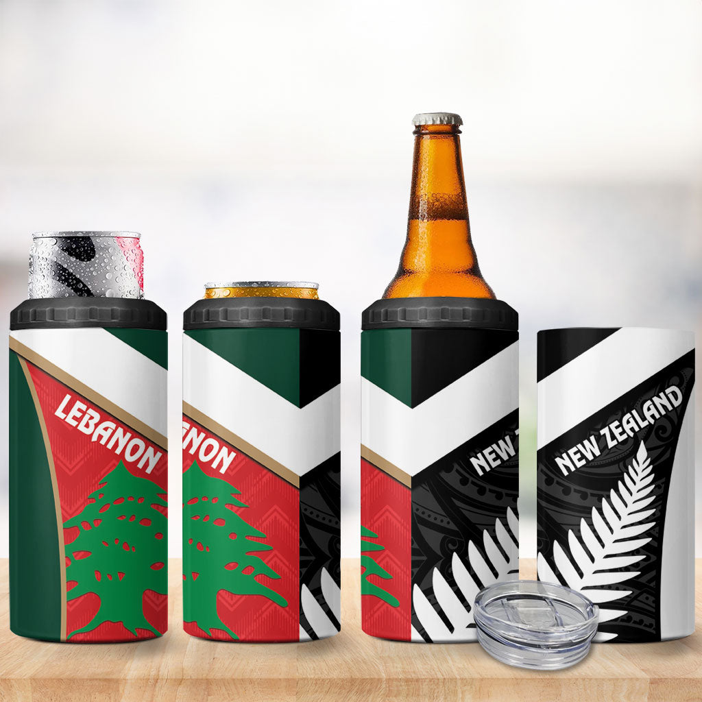 Rugby New Zealand and Lebanon 4 in 1 Can Cooler Tumbler All Black Cedars Together LT14 - Polynesian Pride