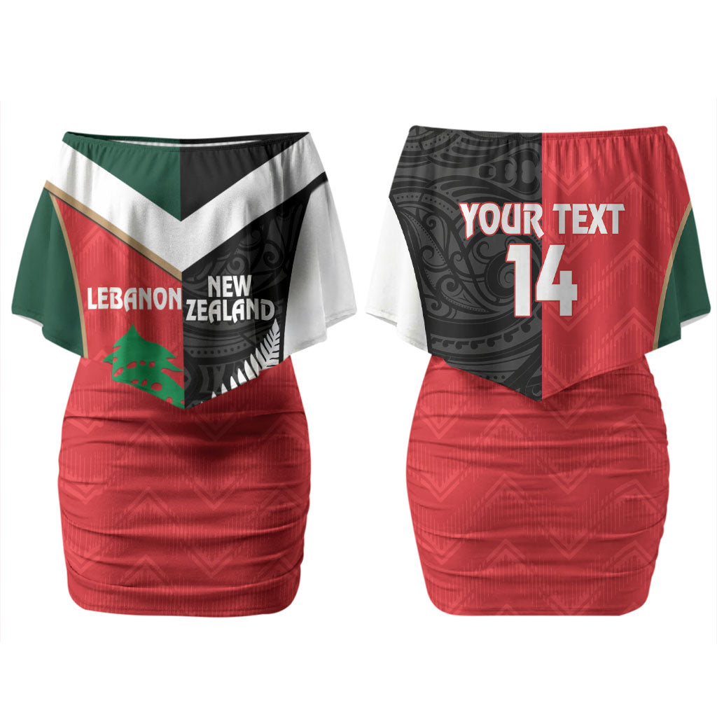 Custom Rugby New Zealand and Lebanon Couples Matching Off Shoulder Short Dress and Long Sleeve Button Shirt All Black Cedars Together LT14 - Polynesian Pride