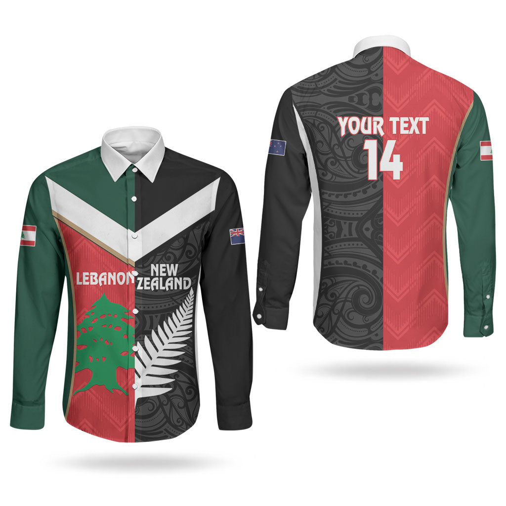 Custom Rugby New Zealand and Lebanon Couples Matching Summer Maxi Dress and Long Sleeve Button Shirt All Black Cedars Together LT14 - Polynesian Pride