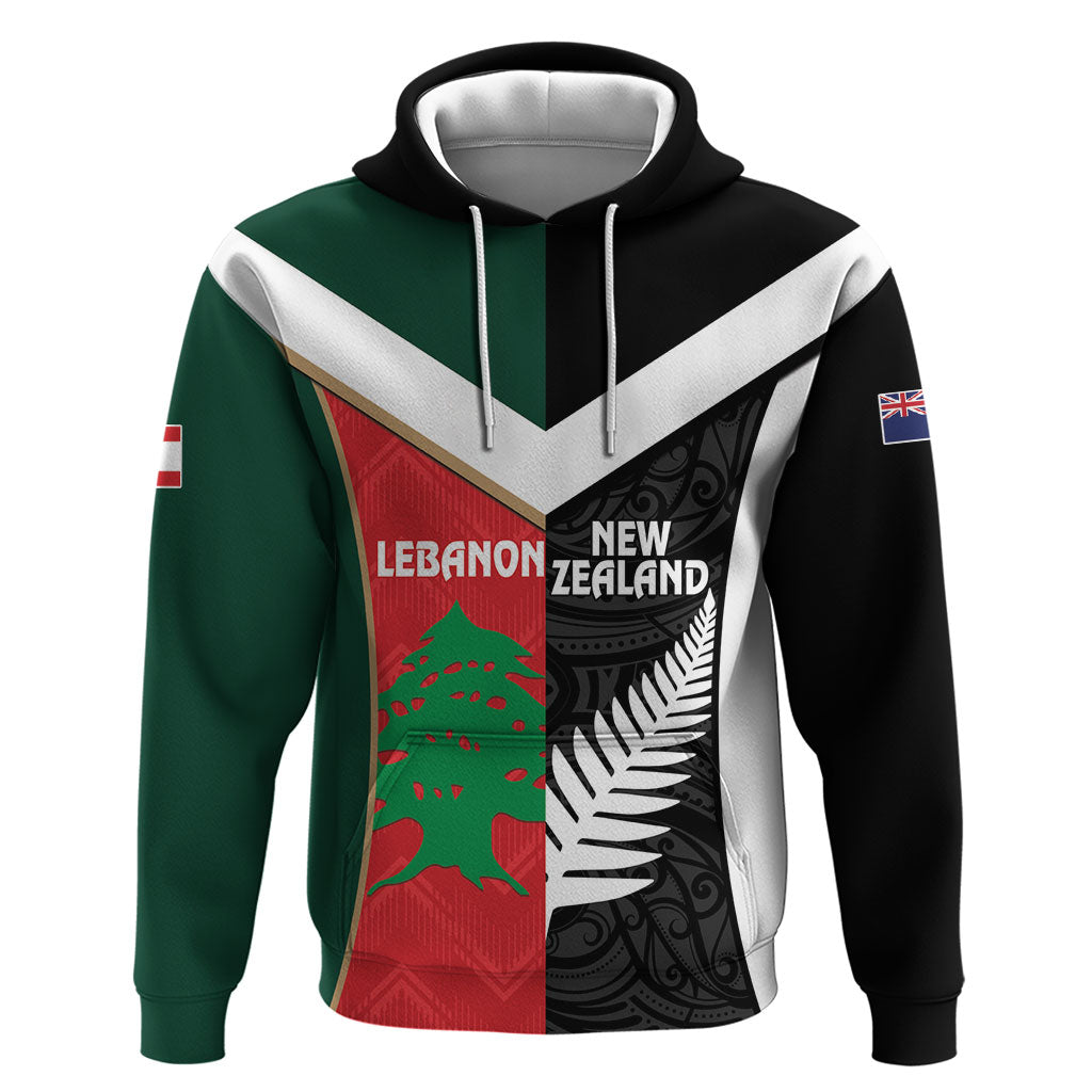 Custom Rugby New Zealand and Lebanon Hoodie All Black Cedars Together LT14 Pullover Hoodie Multicolor - Polynesian Pride