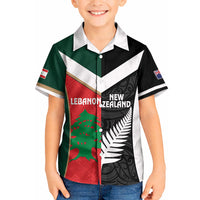 Custom Rugby New Zealand and Lebanon Kid Hawaiian Shirt All Black Cedars Together LT14 Kid Multicolor - Polynesian Pride