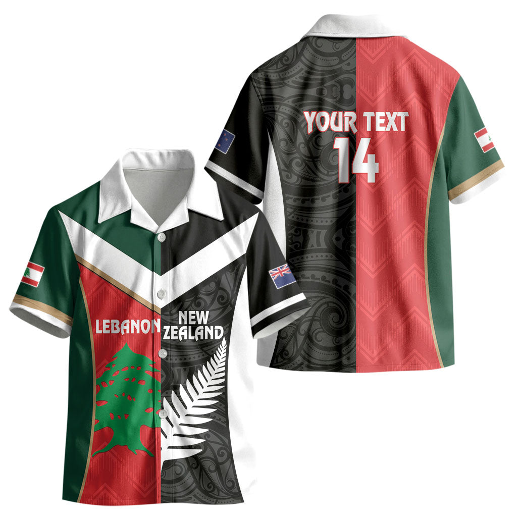 Custom Rugby New Zealand and Lebanon Kid Hawaiian Shirt All Black Cedars Together LT14 - Polynesian Pride