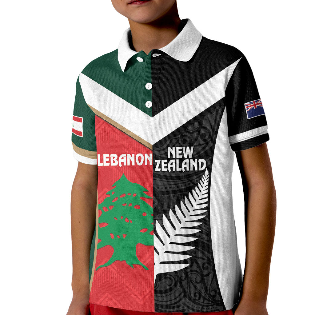 Custom Rugby New Zealand and Lebanon Kid Polo Shirt All Black Cedars Together LT14 Kid Multicolor - Polynesian Pride