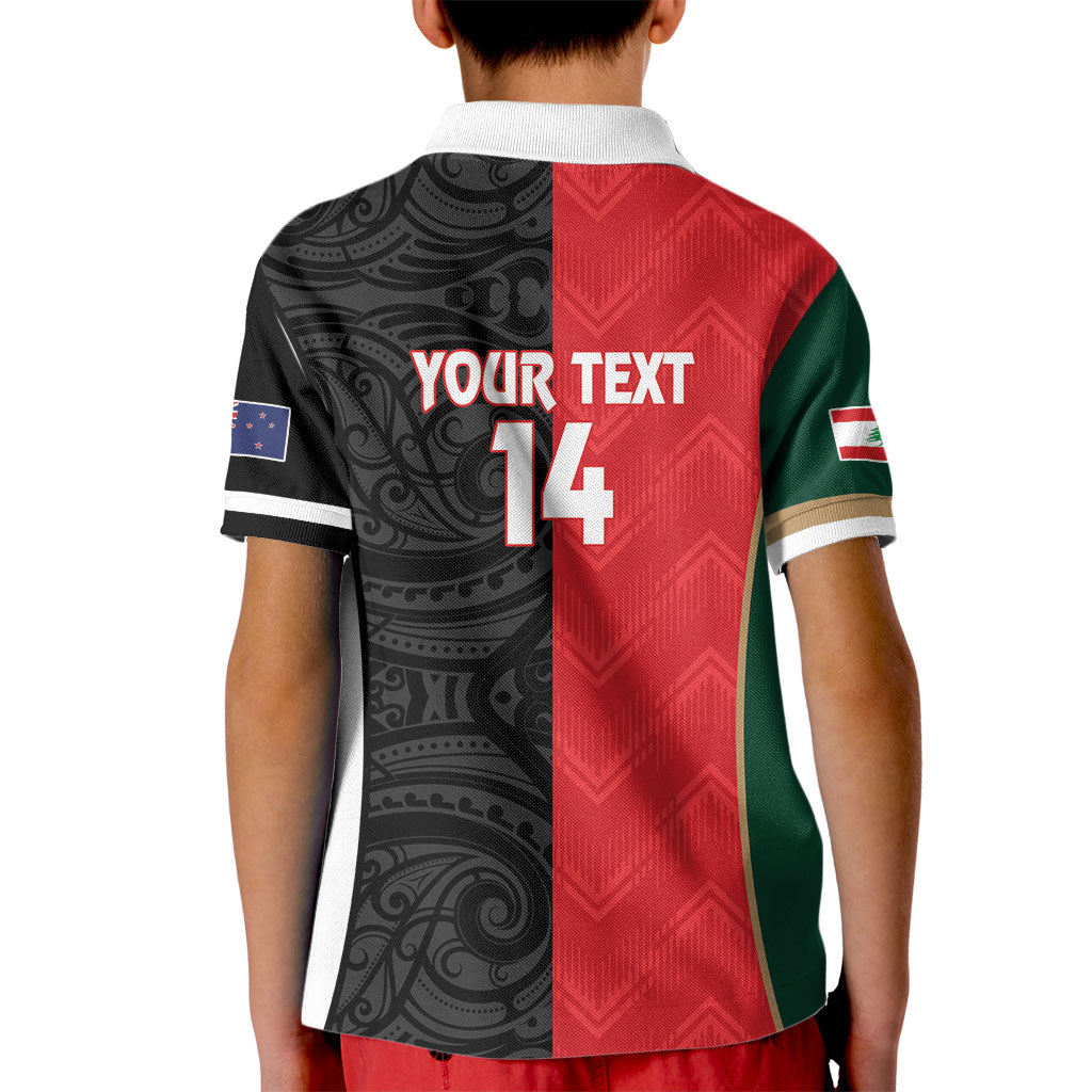 Custom Rugby New Zealand and Lebanon Kid Polo Shirt All Black Cedars Together LT14 - Polynesian Pride