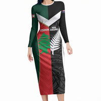 Custom Rugby New Zealand and Lebanon Long Sleeve Bodycon Dress All Black Cedars Together LT14 Long Dress Multicolor - Polynesian Pride