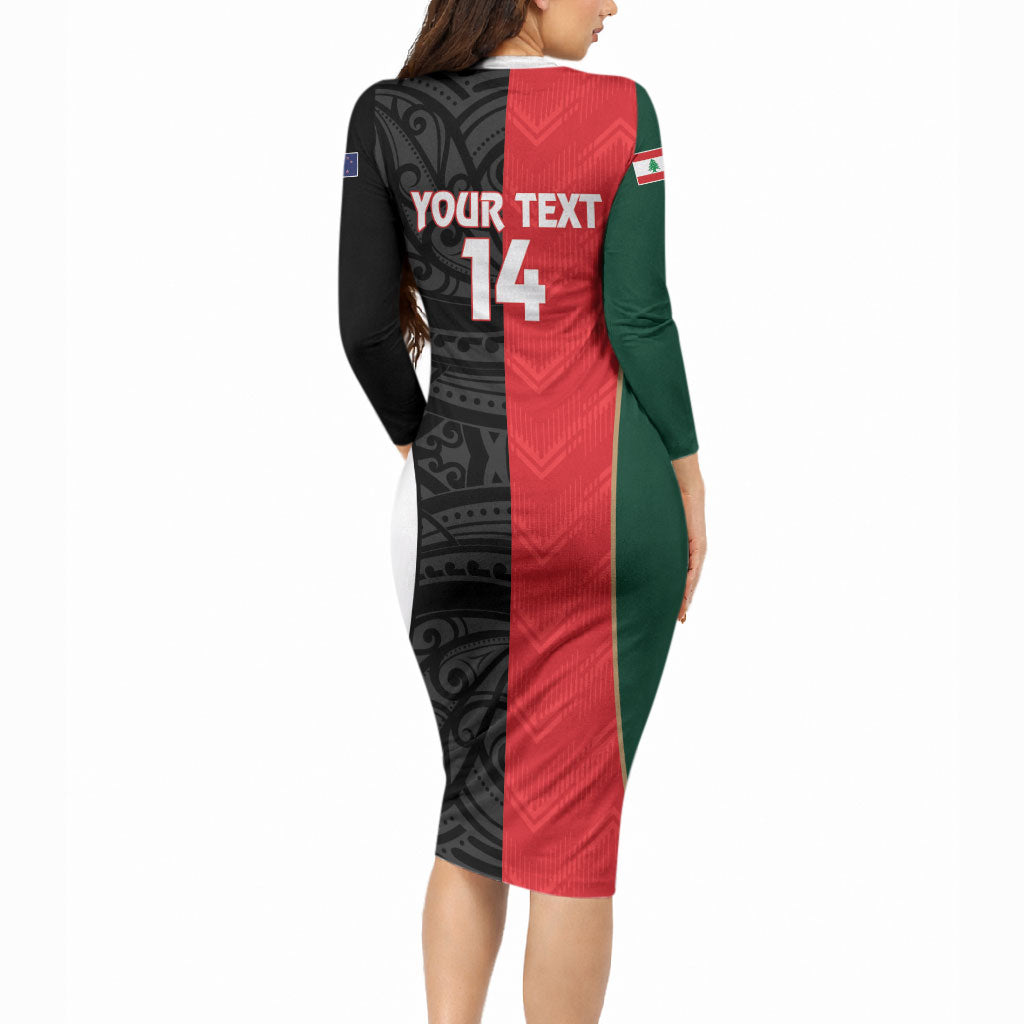 Custom Rugby New Zealand and Lebanon Long Sleeve Bodycon Dress All Black Cedars Together LT14 - Polynesian Pride