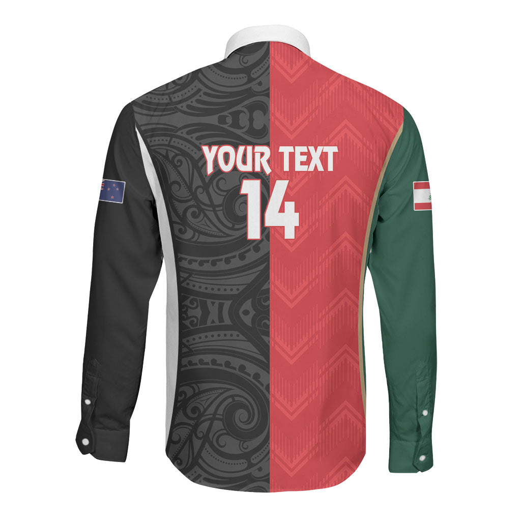 Custom Rugby New Zealand and Lebanon Long Sleeve Button Shirt All Black Cedars Together LT14 - Polynesian Pride