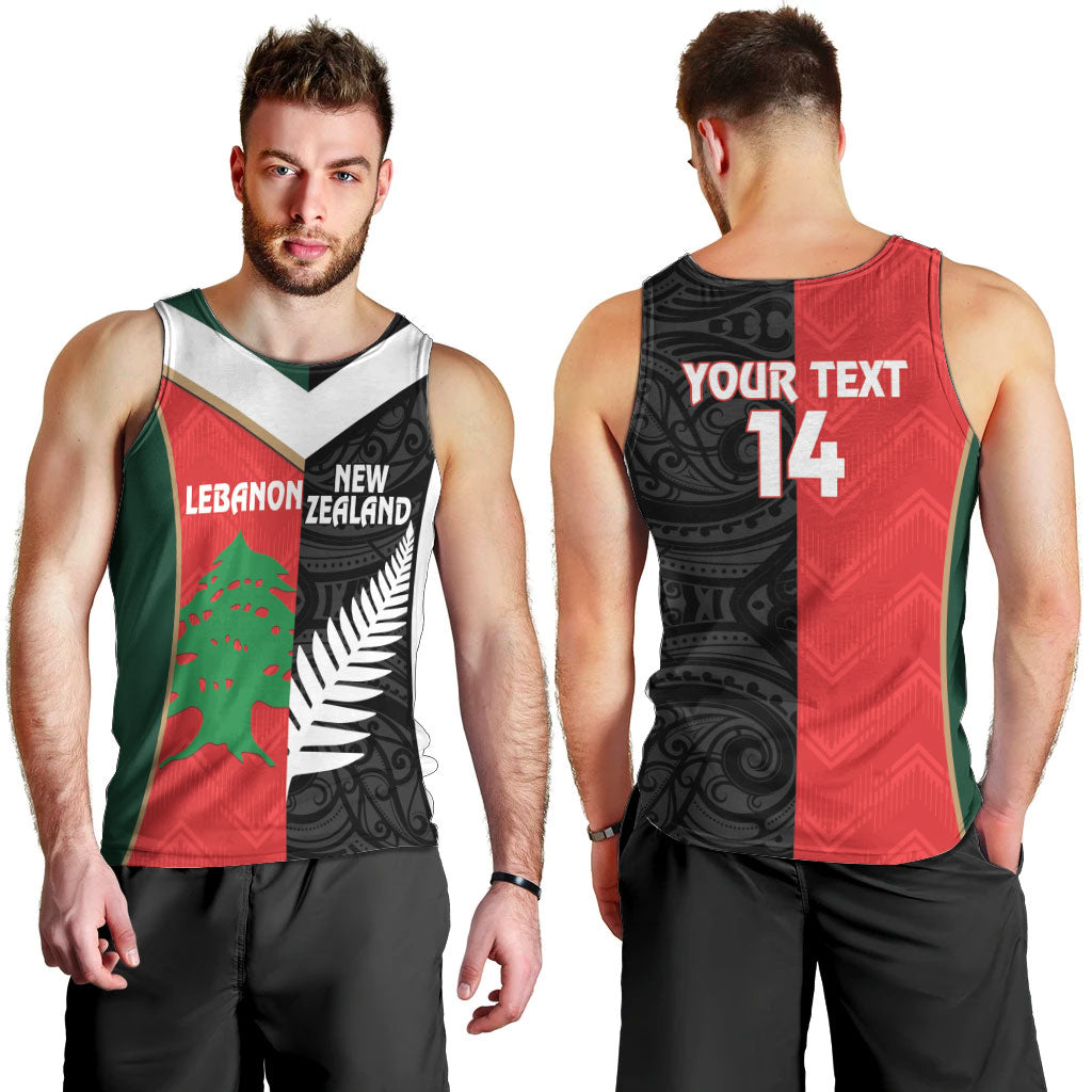 Custom Rugby New Zealand and Lebanon Men Tank Top All Black Cedars Together LT14 - Polynesian Pride