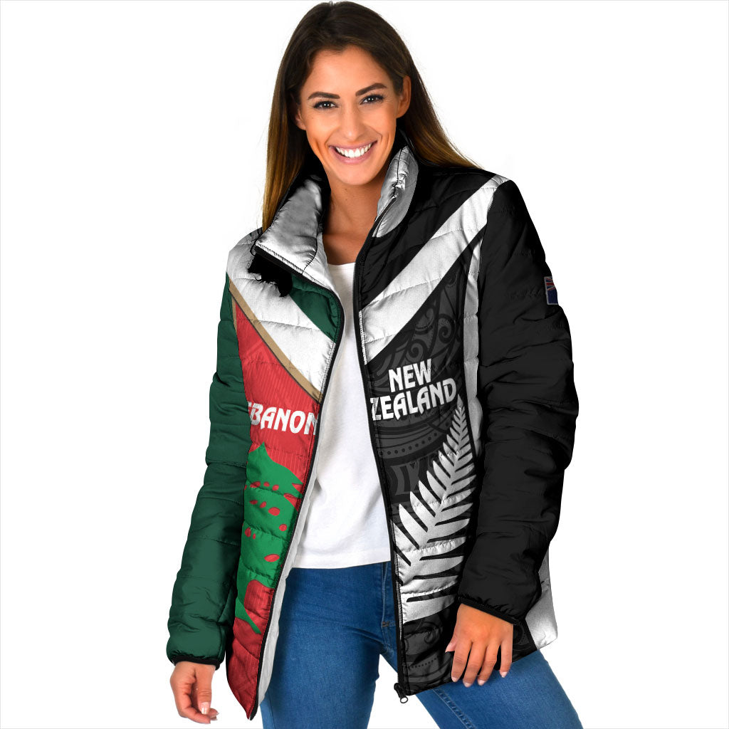 Custom Rugby New Zealand and Lebanon Padded Jacket All Black Cedars Together LT14 Women Multicolor - Polynesian Pride