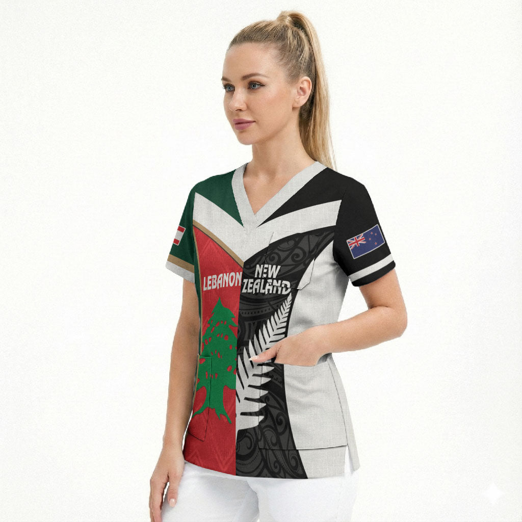 Custom Rugby New Zealand and Lebanon Scrub Top All Black Cedars Together LT14 - Polynesian Pride
