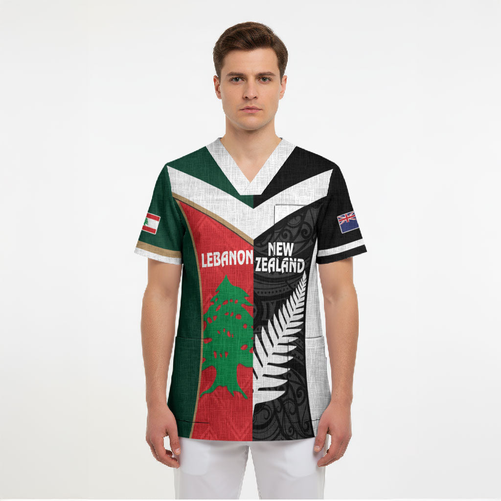 Custom Rugby New Zealand and Lebanon Scrub Top All Black Cedars Together LT14 - Polynesian Pride