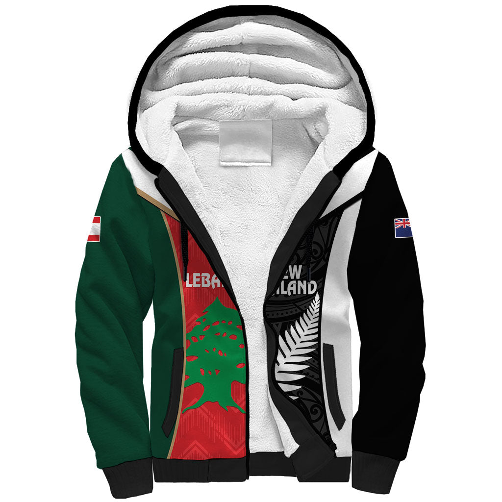 Custom Rugby New Zealand and Lebanon Sherpa Hoodie All Black Cedars Together LT14 Unisex Multicolor - Polynesian Pride
