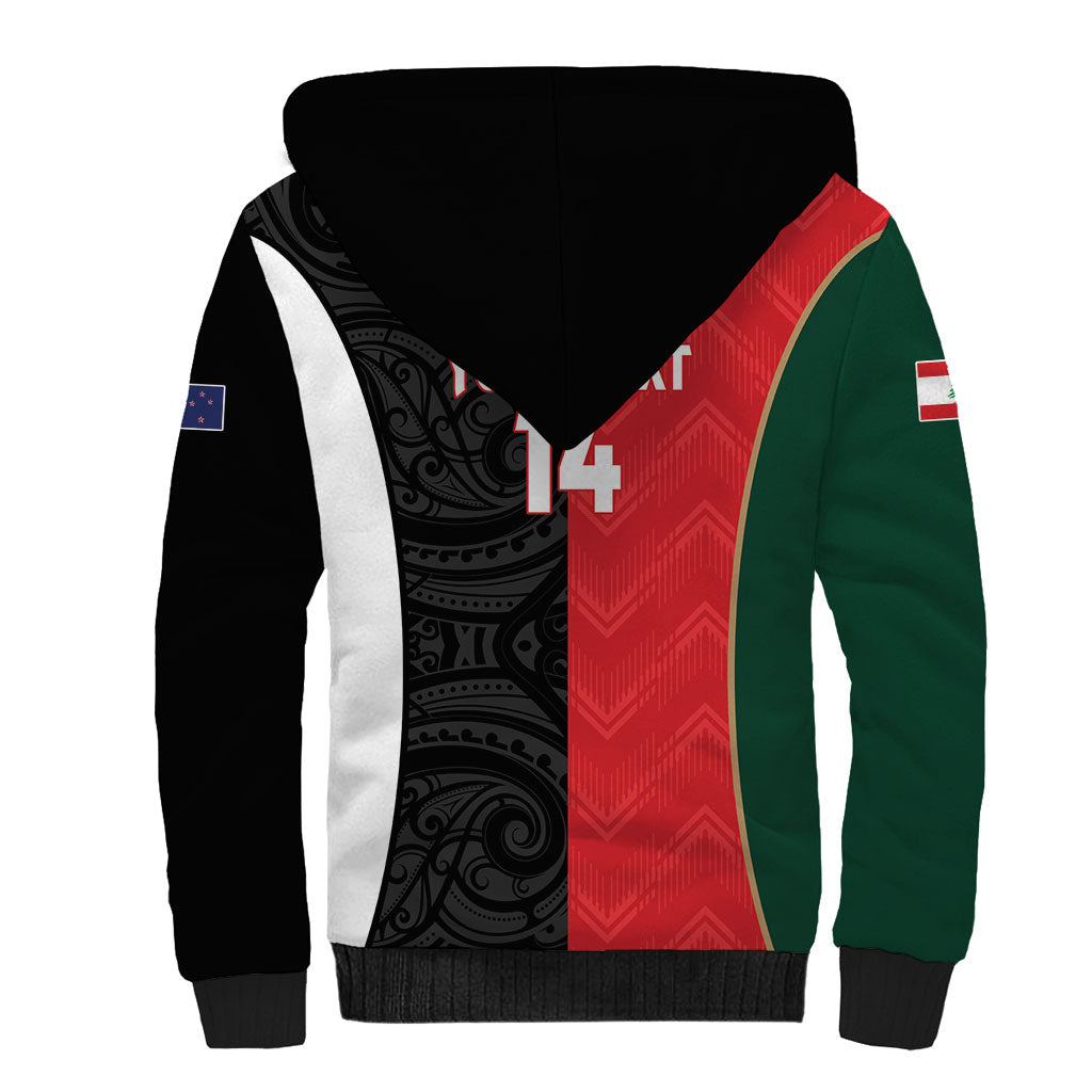 Custom Rugby New Zealand and Lebanon Sherpa Hoodie All Black Cedars Together LT14 - Polynesian Pride