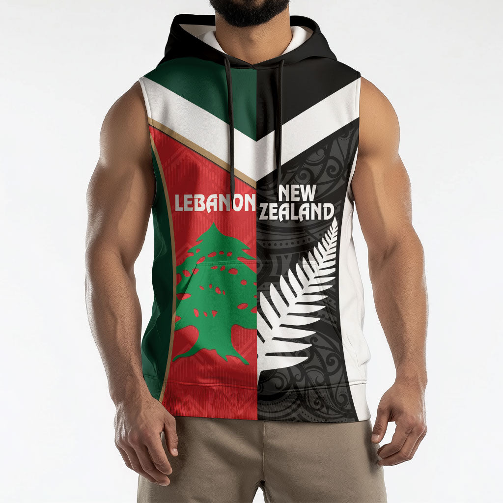 Custom Rugby New Zealand and Lebanon Sleeveless Hoodie All Black Cedars Together LT14 - Polynesian Pride