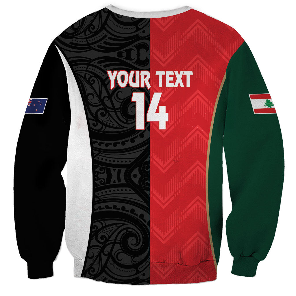 Custom Rugby New Zealand and Lebanon Sweatshirt All Black Cedars Together LT14 - Polynesian Pride