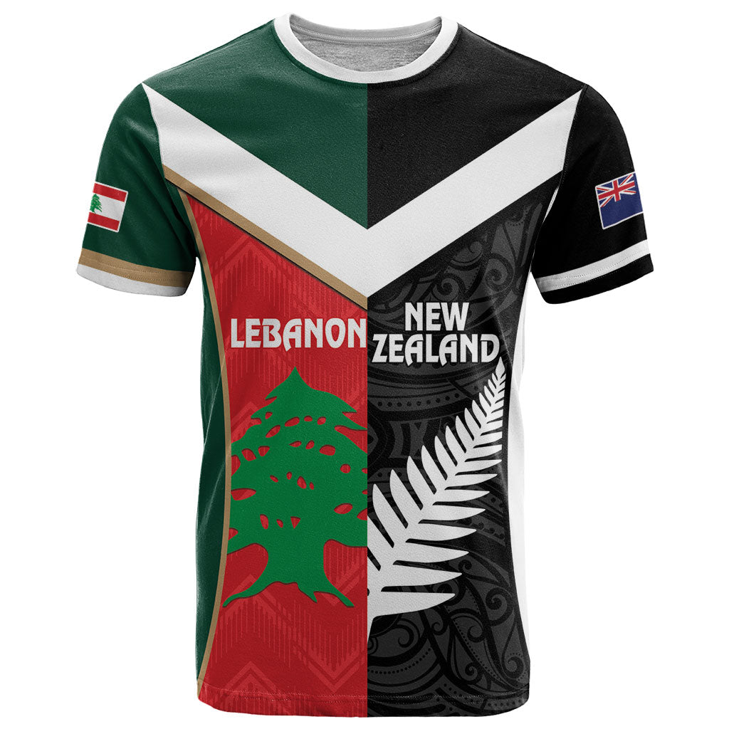 Custom Rugby New Zealand and Lebanon T Shirt All Black Cedars Together LT14 Multicolor - Polynesian Pride