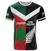 Custom Rugby New Zealand and Lebanon T Shirt All Black Cedars Together LT14 Multicolor - Polynesian Pride