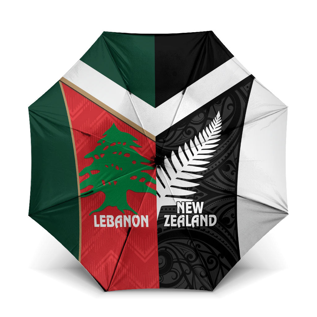 Rugby New Zealand and Lebanon Umbrella All Black Cedars Together LT14 One Size Folded 11.42 inch Opened Diameter 37.4 inch Multicolor - Polynesian Pride