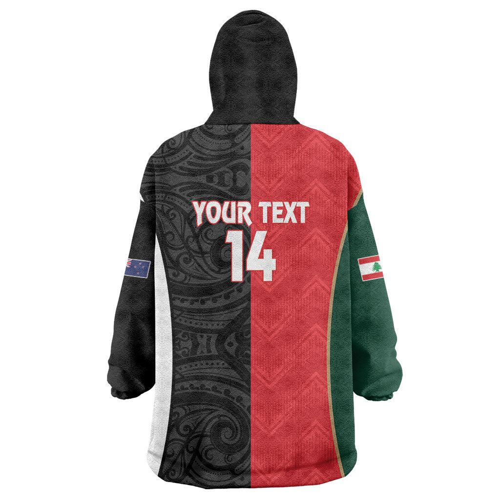 Custom Rugby New Zealand and Lebanon Wearable Blanket Hoodie All Black Cedars Together LT14 - Polynesian Pride