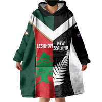 Custom Rugby New Zealand and Lebanon Wearable Blanket Hoodie All Black Cedars Together LT14 - Polynesian Pride