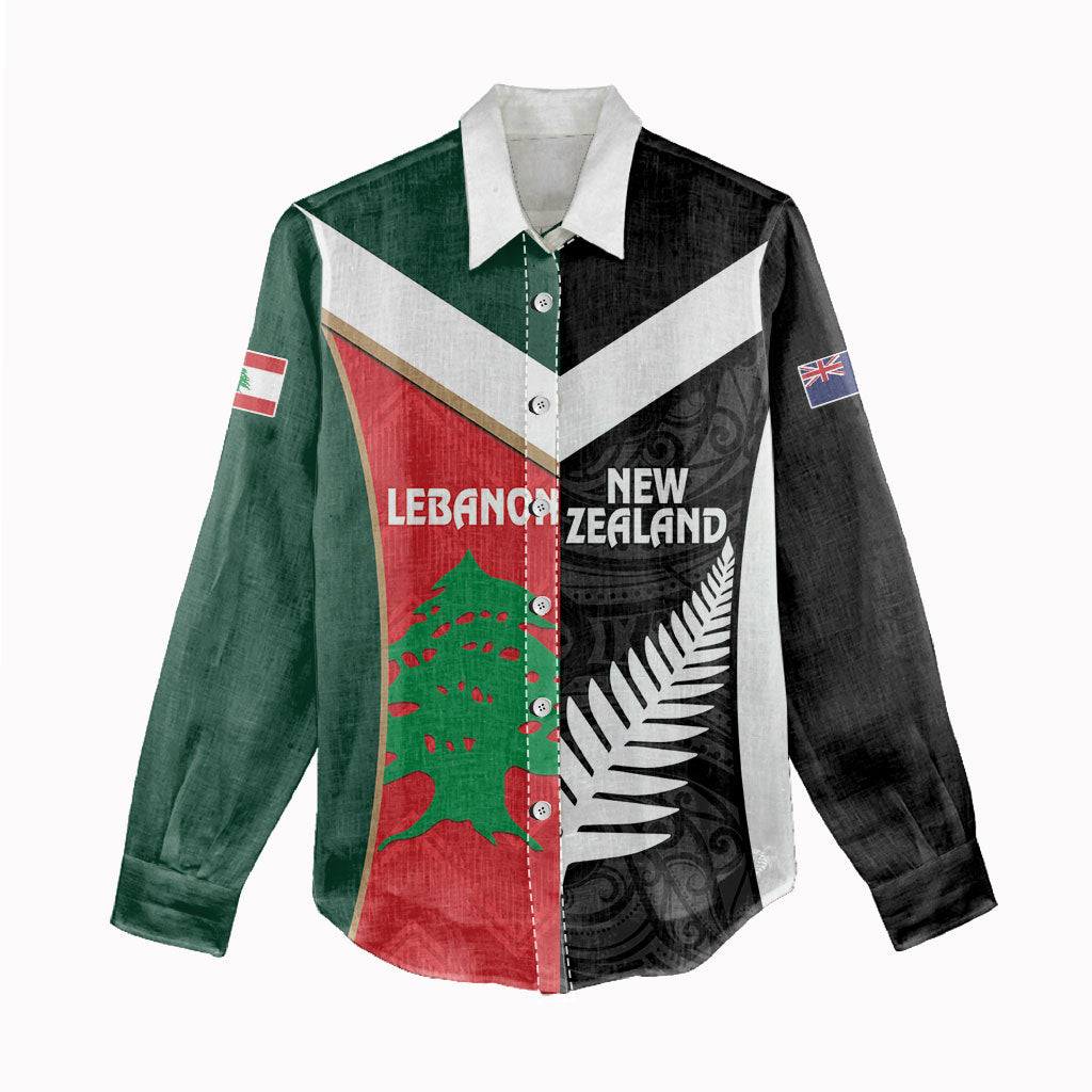 Custom Rugby New Zealand and Lebanon Women Casual Shirt All Black Cedars Together LT14 - Polynesian Pride